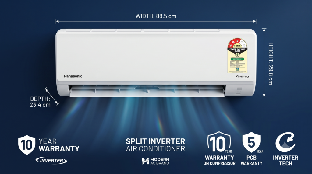 Inverter AC remote control showing temperature and energy saving star rating