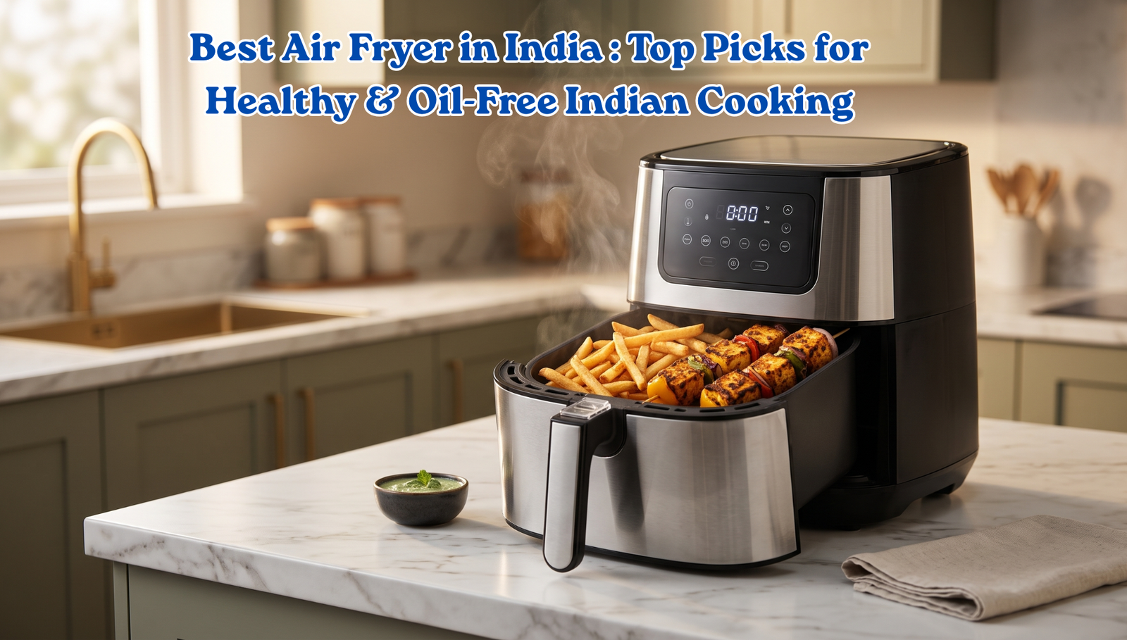 Best air fryer in India for home kitchen displaying crispy oil-free snacks