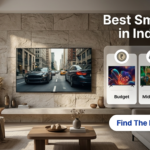 Best Smart TV in India 2026 buying guide showcasing budget 43 inch 4k, mid range 55 inch QLED, and premium 65 inch OLED models